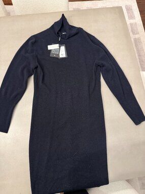 New with tags NAADAM Cashmere Turtleneck Dress with Slit in classic navy, XS